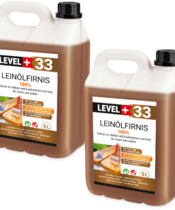 Leinöl Firnis 10 Liter, Holzschutz, Doppelt Gekocht, Holzpflege, Holzöl, Schnelle Trocknung, Natürlicher Holzschutz, Harzfrei LEVEL+33
