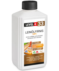 Leinöl Firnis 1 Liter, Holzschutz, Doppelt Gekocht, Holzpflege, Holzöl, Schnelle Trocknung, Natürlicher Holzschutz, Harzfrei LEVEL+33