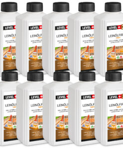 Leinöl Firnis 10x1 Liter, Holzschutz, Doppelt Gekocht, Holzpflege, Holzöl, Schnelle Trocknung, Natürlicher Holzschutz, Harzfrei LEVEL+33