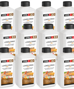 Leinöl Firnis 12x1 Liter, Holzschutz, Doppelt Gekocht, Holzpflege, Holzöl, Schnelle Trocknung, Natürlicher Holzschutz, Harzfrei LEVEL+33