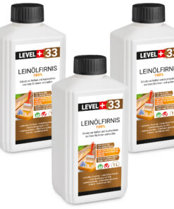 Leinöl Firnis 3x1 Liter, Holzschutz, Doppelt Gekocht, Holzpflege, Holzöl, Schnelle Trocknung, Natürlicher Holzschutz, Harzfrei LEVEL+33