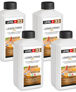 Leinöl Firnis 4x1 Liter, Holzschutz, Doppelt Gekocht, Holzpflege, Holzöl, Schnelle Trocknung, Natürlicher Holzschutz, Harzfrei LEVEL+33