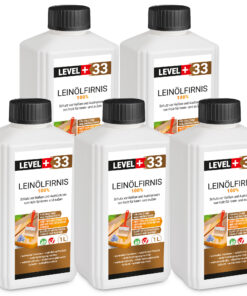 Leinöl Firnis 5x1 Liter, Holzschutz, Doppelt Gekocht, Holzpflege, Holzöl, Schnelle Trocknung, Natürlicher Holzschutz, Harzfrei LEVEL+33