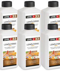 Leinöl Firnis 6x1 Liter, Holzschutz, Doppelt Gekocht, Holzpflege, Holzöl, Schnelle Trocknung, Natürlicher Holzschutz, Harzfrei LEVEL+33