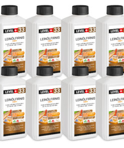 Leinöl Firnis 8x1 Liter, Holzschutz, Doppelt Gekocht, Holzpflege, Holzöl, Schnelle Trocknung, Natürlicher Holzschutz, Harzfrei LEVEL+33