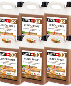 Leinöl Firnis 30 Liter, Holzschutz, Doppelt Gekocht, Holzpflege, Holzöl, Schnelle Trocknung, Natürlicher Holzschutz, Harzfrei LEVEL+33