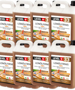 Leinöl Firnis 40 Liter, Holzschutz, Doppelt Gekocht, Holzpflege, Holzöl, Schnelle Trocknung, Natürlicher Holzschutz, Harzfrei LEVEL+33