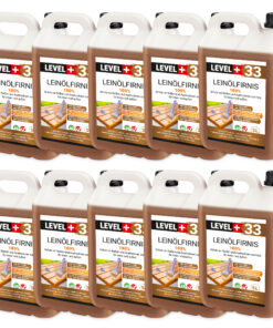 Leinöl Firnis 50 Liter, Holzschutz, Doppelt Gekocht, Holzpflege, Holzöl, Schnelle Trocknung, Natürlicher Holzschutz, Harzfrei LEVEL+33