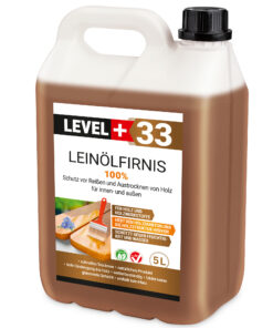 Leinöl Firnis 5 Liter, Holzschutz, Doppelt Gekocht, Holzpflege, Holzöl, Schnelle Trocknung, Natürlicher Holzschutz, Harzfrei LEVEL+33