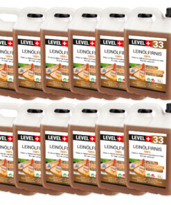Leinöl Firnis 60 Liter, Holzschutz, Doppelt Gekocht, Holzpflege, Holzöl, Schnelle Trocknung, Natürlicher Holzschutz, Harzfrei LEVEL+33