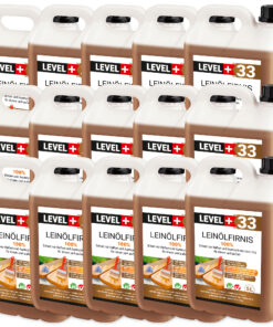Leinöl Firnis 75 Liter, Holzschutz, Doppelt Gekocht, Holzpflege, Holzöl, Schnelle Trocknung, Natürlicher Holzschutz, Harzfrei LEVEL+33