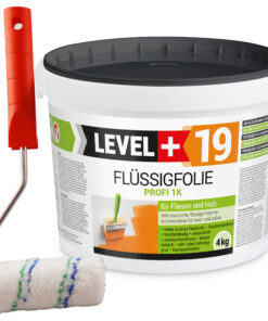 Flüssigfolie 1K Dichtfolie Abdichtfolie Abdichtung Terassen Keller Bad Dusche 4Kg + Farbroller 10cm LEVEL+19
