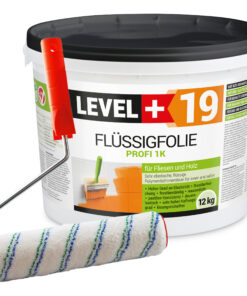 Flüssigfolie 1K Dichtfolie Abdichtfolie Abdichtung Terassen Keller Bad Dusche 12Kg + Farbroller 25cm LEVEL+19