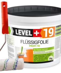 Flüssigfolie 1K Dichtfolie Abdichtfolie Abdichtung Terassen Keller Bad Dusche 7Kg + Farbroller 10cm LEVEL+19