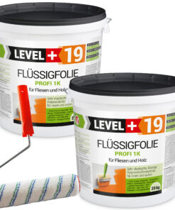 Flüssigfolie 1K Dichtfolie Abdichtfolie Abdichtung Terassen Keller Bad Dusche 50Kg + Farbroller 25cm LEVEL+19