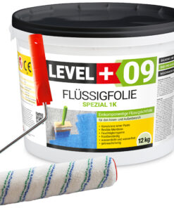 Flüssigfolie Spezial 1K Dichtfolie Abdichtfolie Abdichtung 12Kg + Farbroller 25cm LEVEL+09