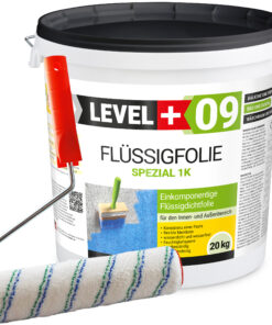 Flüssigfolie Spezial 1K Dichtfolie Abdichtfolie Abdichtung 20Kg + Farbroller 25cm LEVEL+09