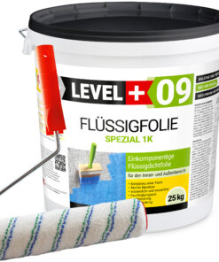 Flüssigfolie Spezial 1K Dichtfolie Abdichtfolie Abdichtung 25Kg + Farbroller 25cm LEVEL+09