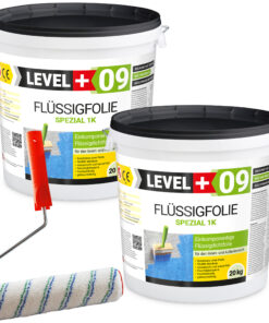 Flüssigfolie Spezial 1K Dichtfolie Abdichtfolie Abdichtung 40Kg + Farbroller 25cm LEVEL+09