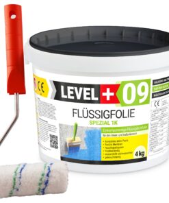 Flüssigfolie Spezial 1K Dichtfolie Abdichtfolie Abdichtung 4Kg + Farbroller 10cm LEVEL+09