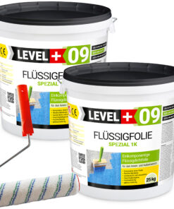 Flüssigfolie Spezial 1K Dichtfolie Abdichtfolie Abdichtung 50Kg + Farbroller 25cm LEVEL+09