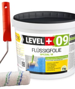 Flüssigfolie Spezial 1K Dichtfolie Abdichtfolie Abdichtung 7Kg + Farbroller 10cm LEVEL+09