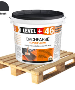 Dachfarbe elastische Sockelfarbe Dachlack UV-beständig Super Flex 24 x 20Kg Anthrazit LEVEL+ Palette 480kg L+46