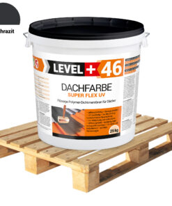 Dachfarbe elastische Sockelfarbe Dachlack UV-beständig Super Flex 24 x 25Kg Anthrazit LEVEL+ Palette 600kg L+46