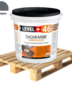 Dachfarbe elastische Sockelfarbe Dachlack UV-beständig Super Flex 24 x 25Kg Steingrau LEVEL+ Palette 600kg L+46
