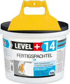 Fertigspachtel Spachtelmasse 15 kg Glättspachtel Fugenspachtel Trockenbau Rein Weiß + Kunststoffspachtel ohne Zahnung Set LEVEL+14