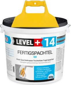 Fertigspachtel Spachtelmasse 20 kg Glättspachtel Fugenspachtel Trockenbau Rein Weiß + Kunststoffspachtel ohne Zahnung Set LEVEL+14