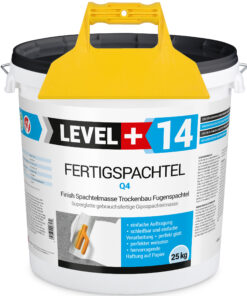 Fertigspachtel Spachtelmasse 25 kg Glättspachtel Fugenspachtel Trockenbau Rein Weiß + Kunststoffspachtel ohne Zahnung Set LEVEL+14