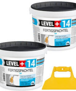 Fertigspachtel Spachtelmasse 5+5 kg Glättspachtel Fugenspachtel Trockenbau Rein Weiß + Kunststoffspachtel ohne Zahnung Set LEVEL+14