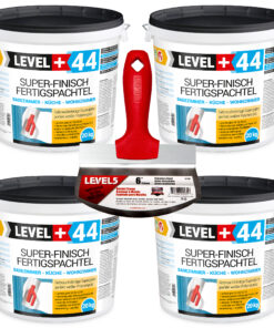 Super Finish Fertigspachtel 80Kg Spachtel Masse Eimerschaber Reiniger SET LEVEL+44 + LEVEL5 5-210