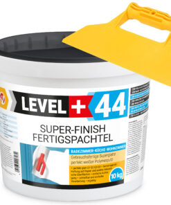 Super Finish Fertigspachtel Q1-Q4 Spachtelmasse 10Kg Perfekt Glatt Weiß Innenbereich + Kunststoffspachtel Fugenspachtel ohne Zahnung Set LEVEL+44