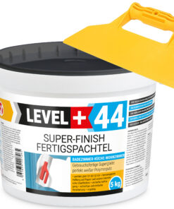 Super Finish Fertigspachtel Q1-Q4 Spachtelmasse 5Kg Perfekt Glatt Weiß Innenbereich + Kunststoffspachtel Fugenspachtel ohne Zahnung Set LEVEL+44