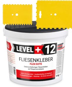 Fliesenkleber Fertigkleber Weiß 10kg Flex D2TE + 2 St. Zahnspachtel Kunstoff SET LEVEL+12