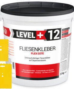 Fliesenkleber Fertigkleber Weiß 20kg Flex D2TE + 2 St. Zahnspachtel Kunstoff SET LEVEL+12