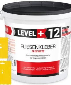 Fliesenkleber Fertigkleber Weiß 25kg Flex D2TE + 2 St. Zahnspachtel Kunstoff SET LEVEL+12