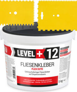 Fliesenkleber Fertigkleber Weiß 5kg Flex D2TE + 2 St. Zahnspachtel Kunstoff SET LEVEL+12