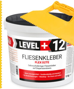 Fliesenkleber Fertigkleber Weiß 10kg Flex D2TE + Dreieckzahnspachtel SET LEVEL+12