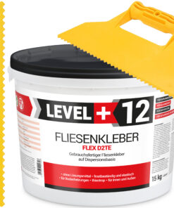 Fliesenkleber Fertigkleber Weiß 15kg Flex D2TE + Dreieckzahnspachtel SET LEVEL+12