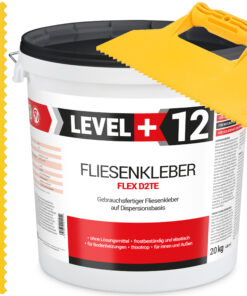 Fliesenkleber Fertigkleber Weiß 20kg Flex D2TE + Dreieckzahnspachtel SET LEVEL+12