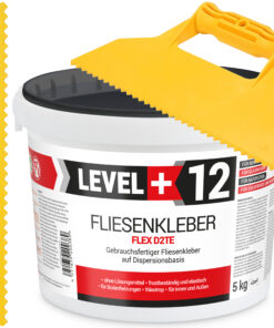 Fliesenkleber Fertigkleber Weiß 5kg Flex D2TE + Dreieckzahnspachtel SET LEVEL+12