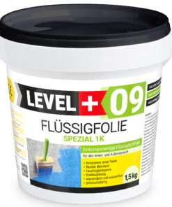 Flüssigfolie Spezial 1K Dichtfolie Abdichtfolie Abdichtung Balkon Keller Bad Dusche 1,5Kg LEVEL+09