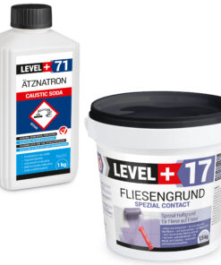 Fliesengrund 1,5kg Fliese auf Fliese Spezial-Haftgrund Quarzgrund Spezial Contact + Entfetter Reiniger Ätznatron 1kg Set LEVEL+17