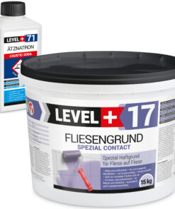 Fliesengrund 15kg Fliese auf Fliese Spezial-Haftgrund Quarzgrund Spezial Contact + Entfetter Reiniger Ätznatron 1kg Set LEVEL+17