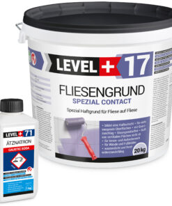 Fliesengrund 20kg Fliese auf Fliese Spezial-Haftgrund Quarzgrund Spezial Contact + Entfetter Reiniger Ätznatron 1kg Set LEVEL+17