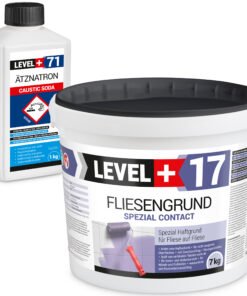 Fliesengrund 7kg Fliese auf Fliese Spezial-Haftgrund Quarzgrund Spezial Contact + Entfetter Reiniger Ätznatron 1kg Set LEVEL+17