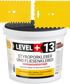 Styroporkleber Dispersionkleber Korkkleber 10kg Polymerbasis + 2 St. Zahnspachtel Kunstoff SET LEVEL+13